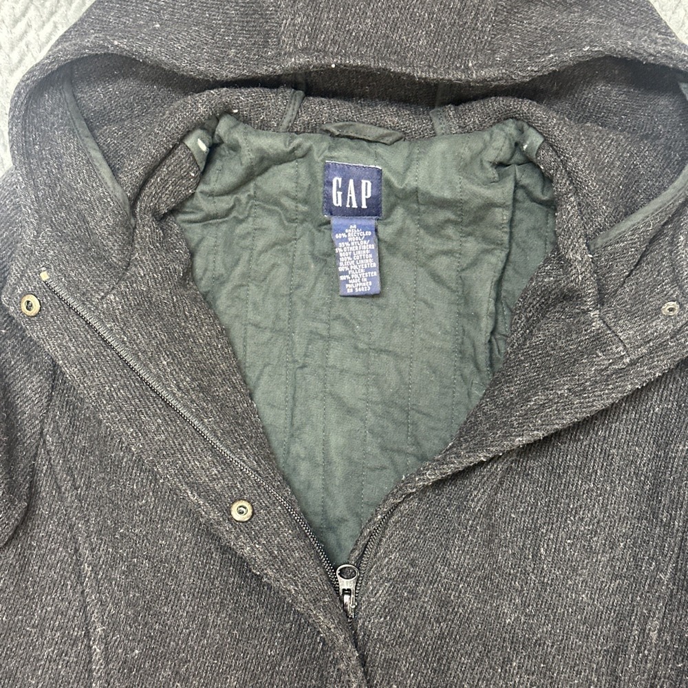 GAP Wool Coat Women's Medium Quilted Lining Hooded Full Zip Jacket - Picture 4 of 11